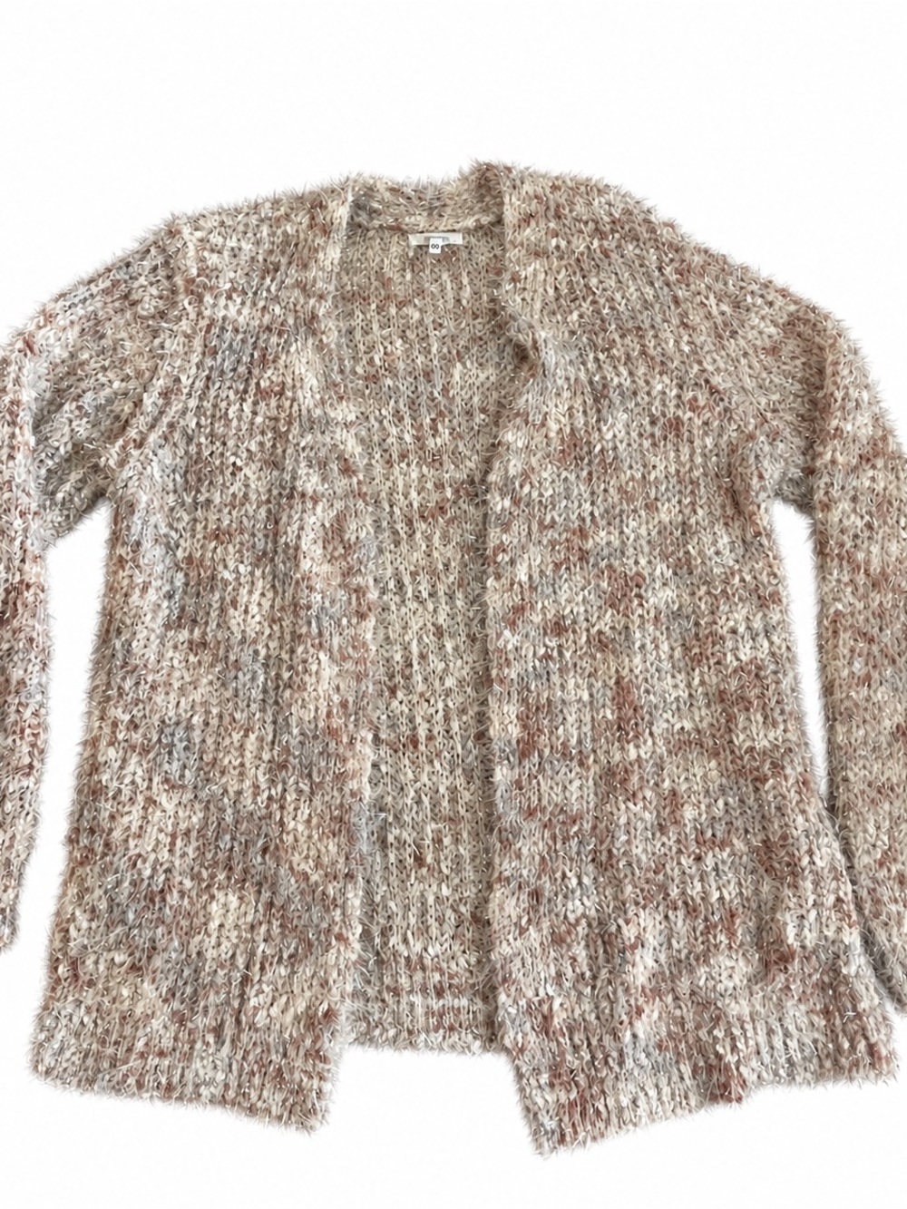 Metallic Cozy Open Front Cardigan XXL Fuzzy Knit Cream Brown 2XL Cozy Cabincore
